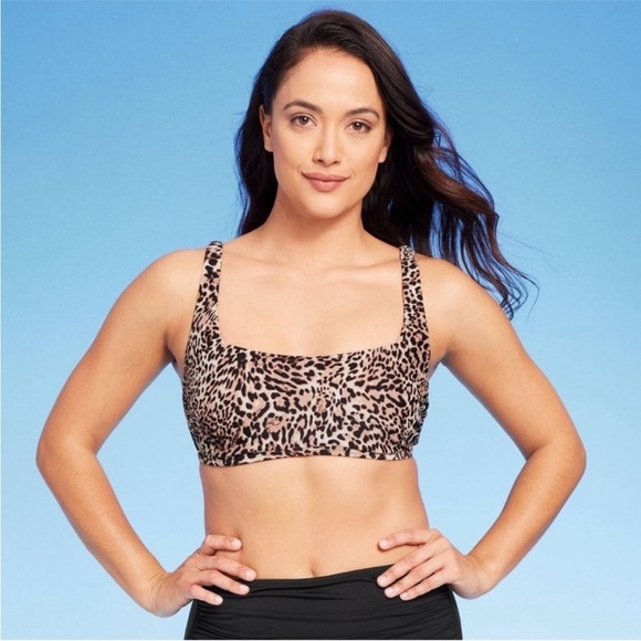 Kona Sol  Leopard Print Square Neck Bikini Top D/DD NEW - Picture 1 of 2